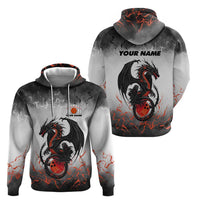 Custom Black Dragon Bowling Hoodie with Fiery Ball and Thunderstorm Lightning Pattern - Wonder Print Shop