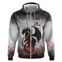 Custom Black Dragon Bowling Hoodie with Fiery Ball and Thunderstorm Lightning Pattern - Wonder Print Shop