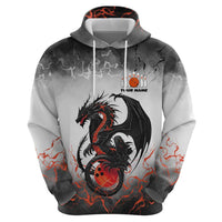 Custom Black Dragon Bowling Hoodie with Fiery Ball and Thunderstorm Lightning Pattern - Wonder Print Shop