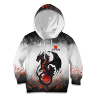 Custom Black Dragon Bowling Kid Hoodie with Fiery Ball and Thunderstorm Lightning Pattern - Wonder Print Shop