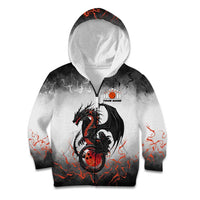 Custom Black Dragon Bowling Kid Hoodie with Fiery Ball and Thunderstorm Lightning Pattern - Wonder Print Shop