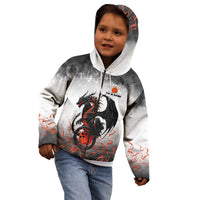 Custom Black Dragon Bowling Kid Hoodie with Fiery Ball and Thunderstorm Lightning Pattern - Wonder Print Shop