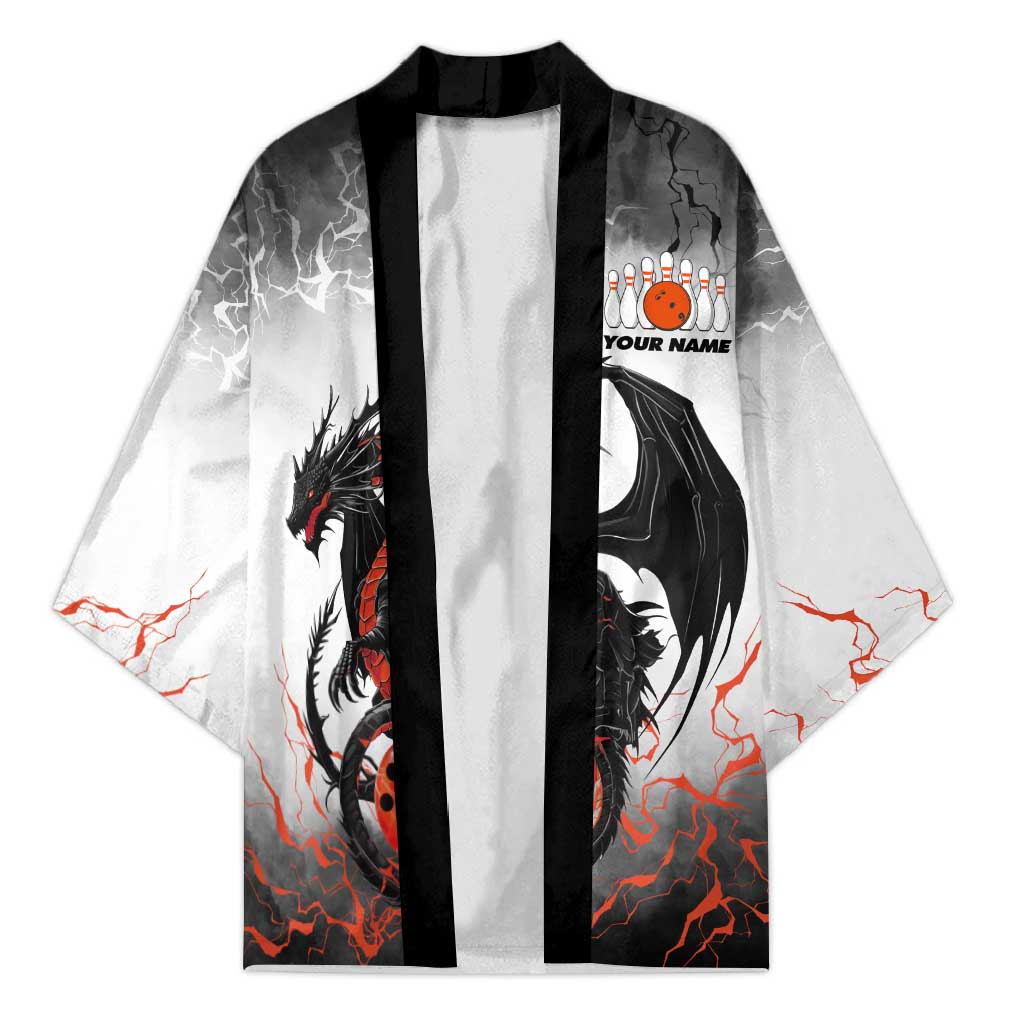 Custom Black Dragon Bowling Kimono with Fiery Ball and Thunderstorm Lightning Pattern - Wonder Print Shop