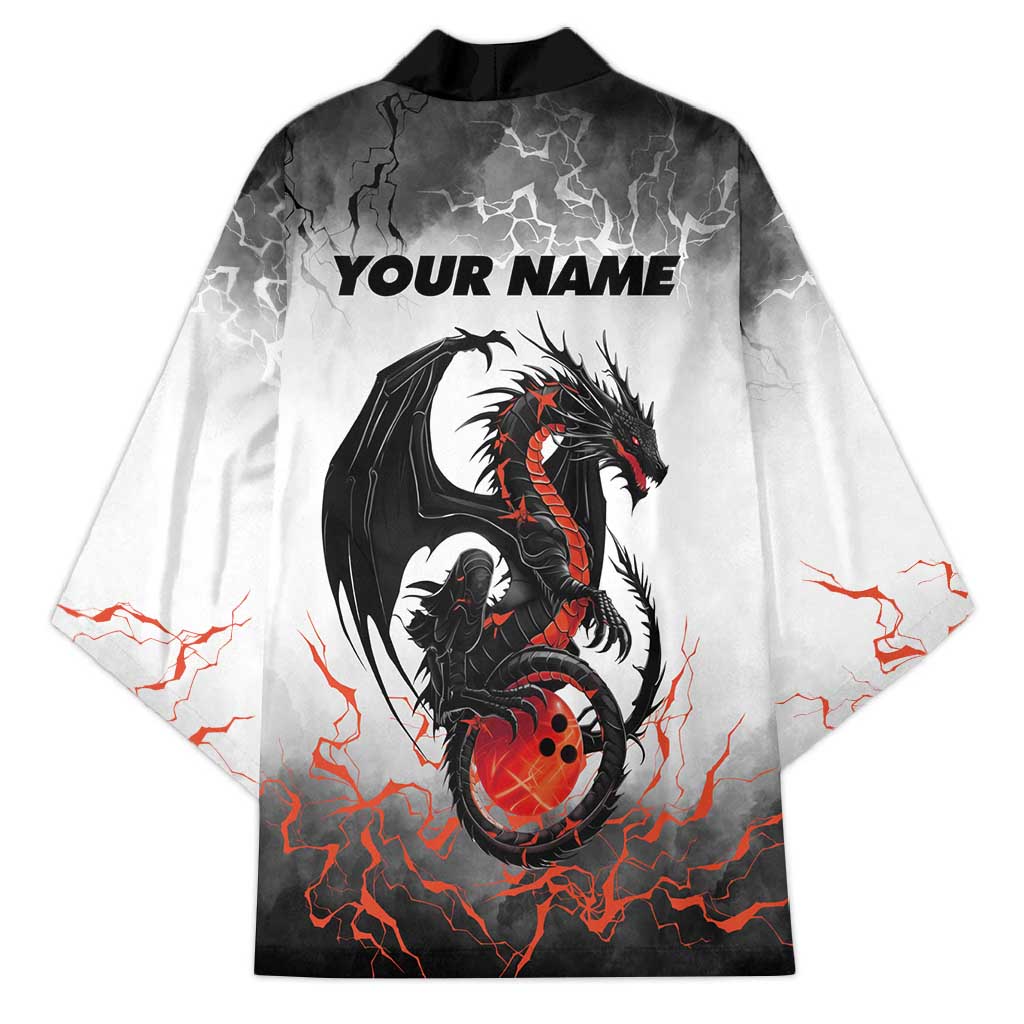 Custom Black Dragon Bowling Kimono with Fiery Ball and Thunderstorm Lightning Pattern - Wonder Print Shop