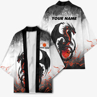 Custom Black Dragon Bowling Kimono with Fiery Ball and Thunderstorm Lightning Pattern - Wonder Print Shop