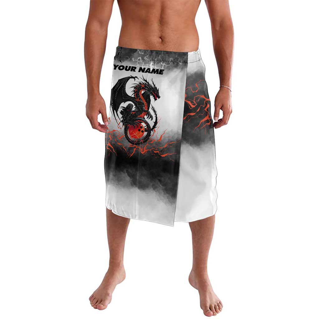 Custom Black Dragon Bowling Lavalava with Fiery Ball and Thunderstorm Lightning Pattern - Wonder Print Shop
