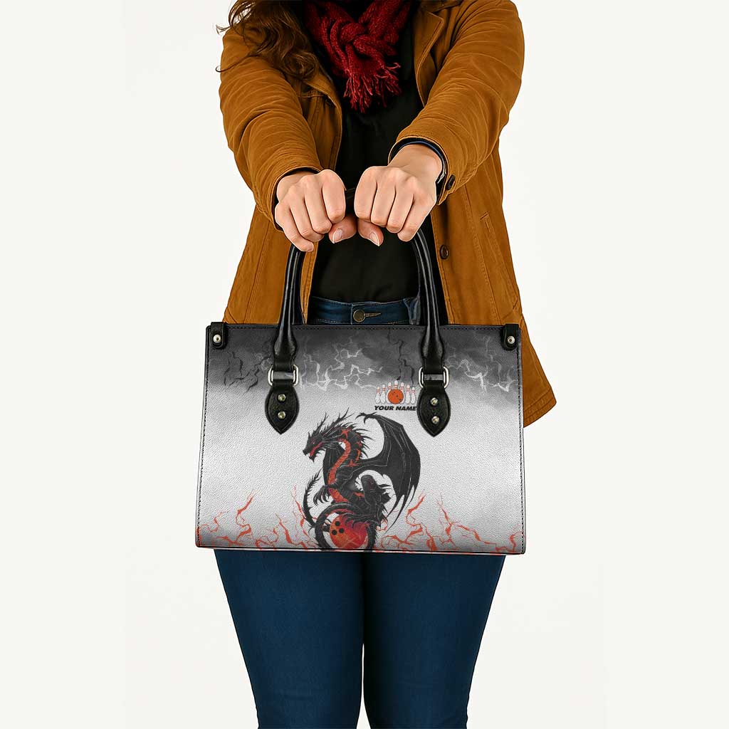 Custom Black Dragon Bowling Leather Bag with Fiery Ball and Thunderstorm Lightning Pattern - Wonder Print Shop