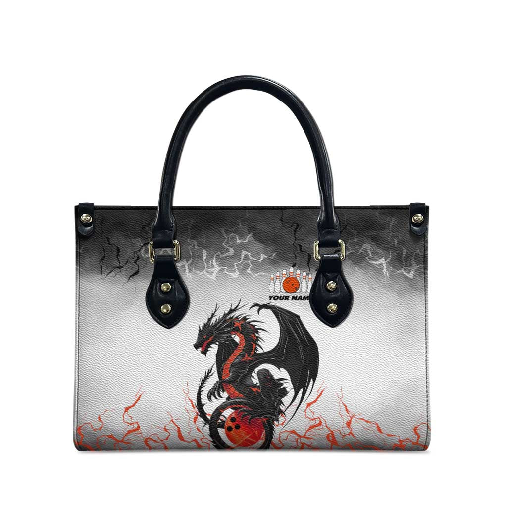 Custom Black Dragon Bowling Leather Bag with Fiery Ball and Thunderstorm Lightning Pattern - Wonder Print Shop