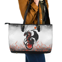 Custom Black Dragon Bowling Leather Tote Bag with Fiery Ball and Thunderstorm Lightning Pattern - Wonder Print Shop