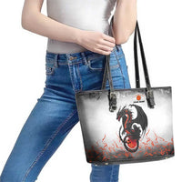 Custom Black Dragon Bowling Leather Tote Bag with Fiery Ball and Thunderstorm Lightning Pattern - Wonder Print Shop