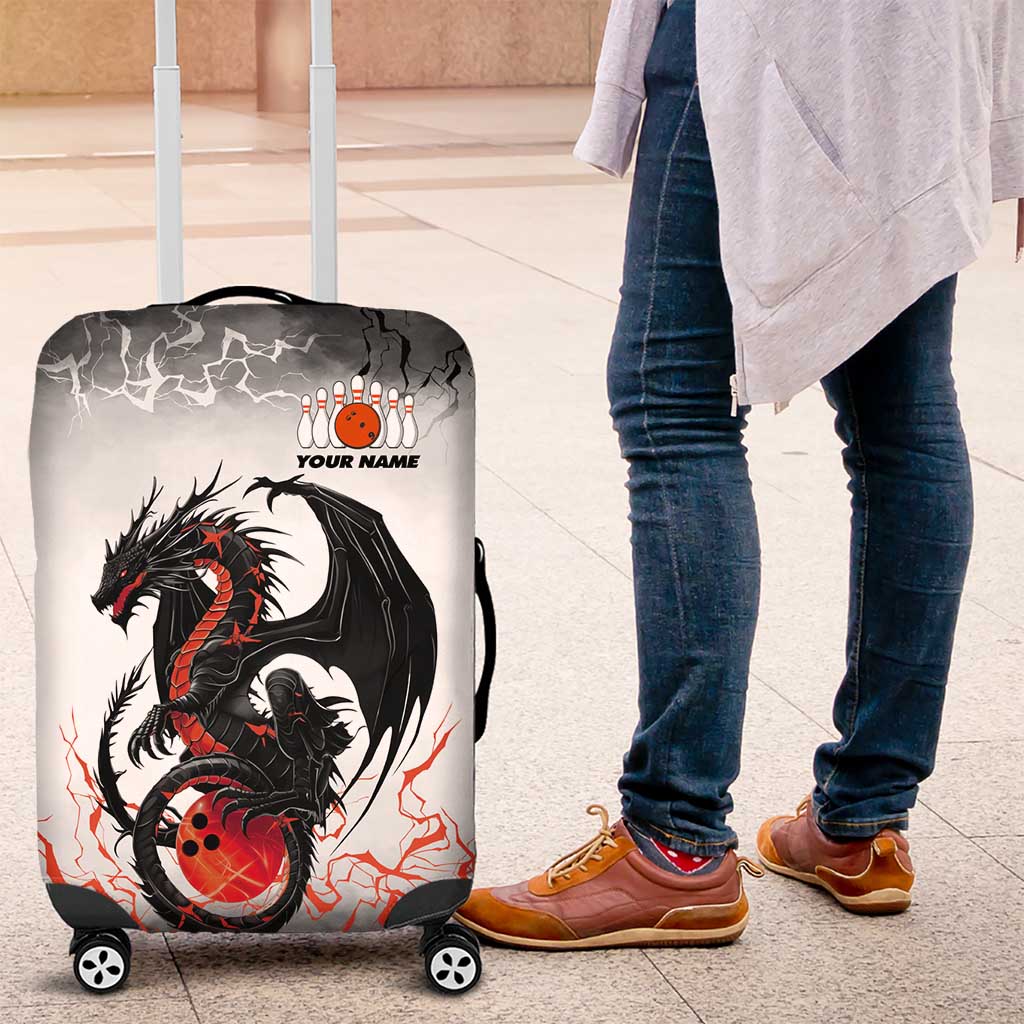 Custom Black Dragon Bowling Luggage Cover with Fiery Ball and Thunderstorm Lightning Pattern - Wonder Print Shop