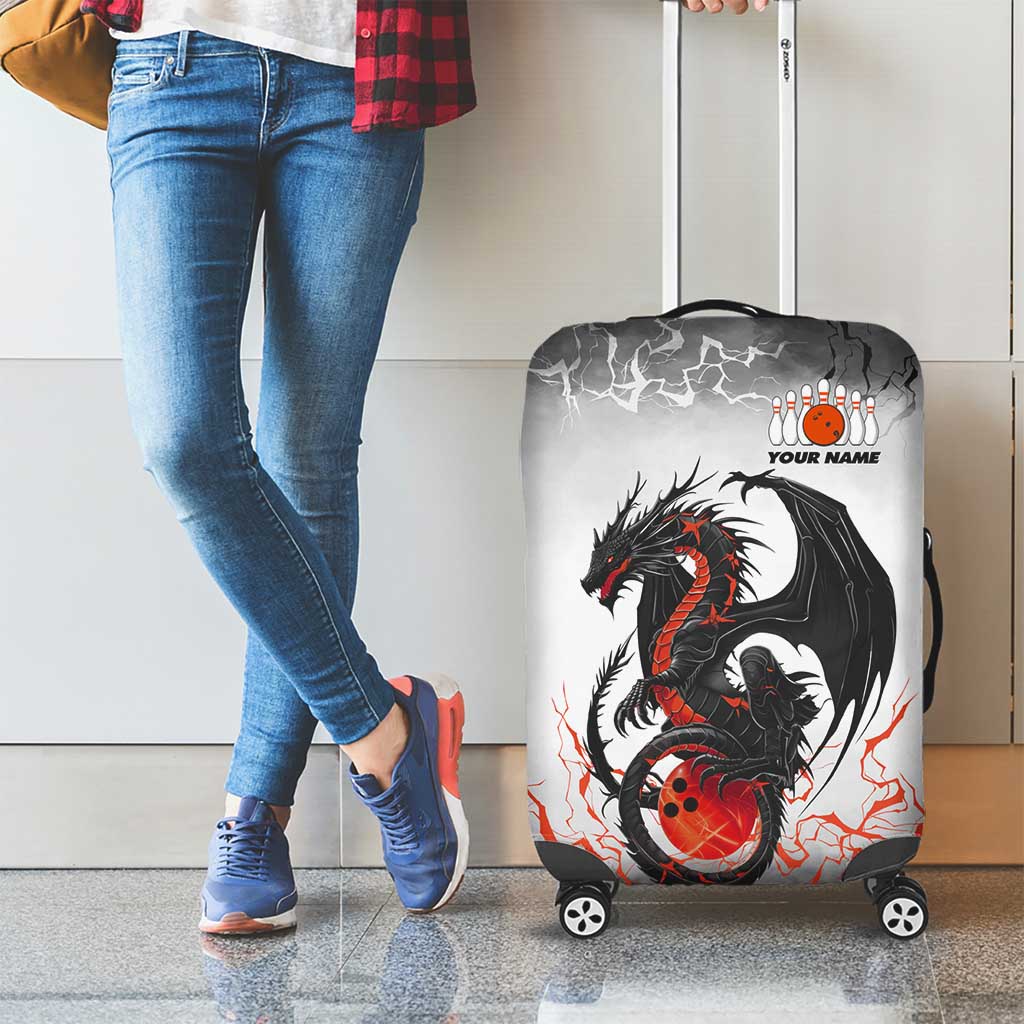 Custom Black Dragon Bowling Luggage Cover with Fiery Ball and Thunderstorm Lightning Pattern - Wonder Print Shop