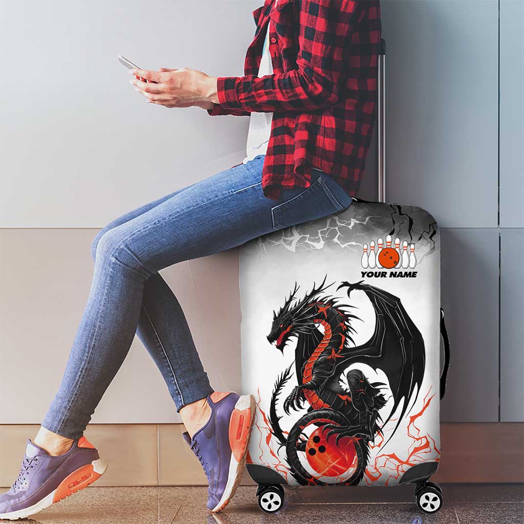 Custom Black Dragon Bowling Luggage Cover with Fiery Ball and Thunderstorm Lightning Pattern - Wonder Print Shop