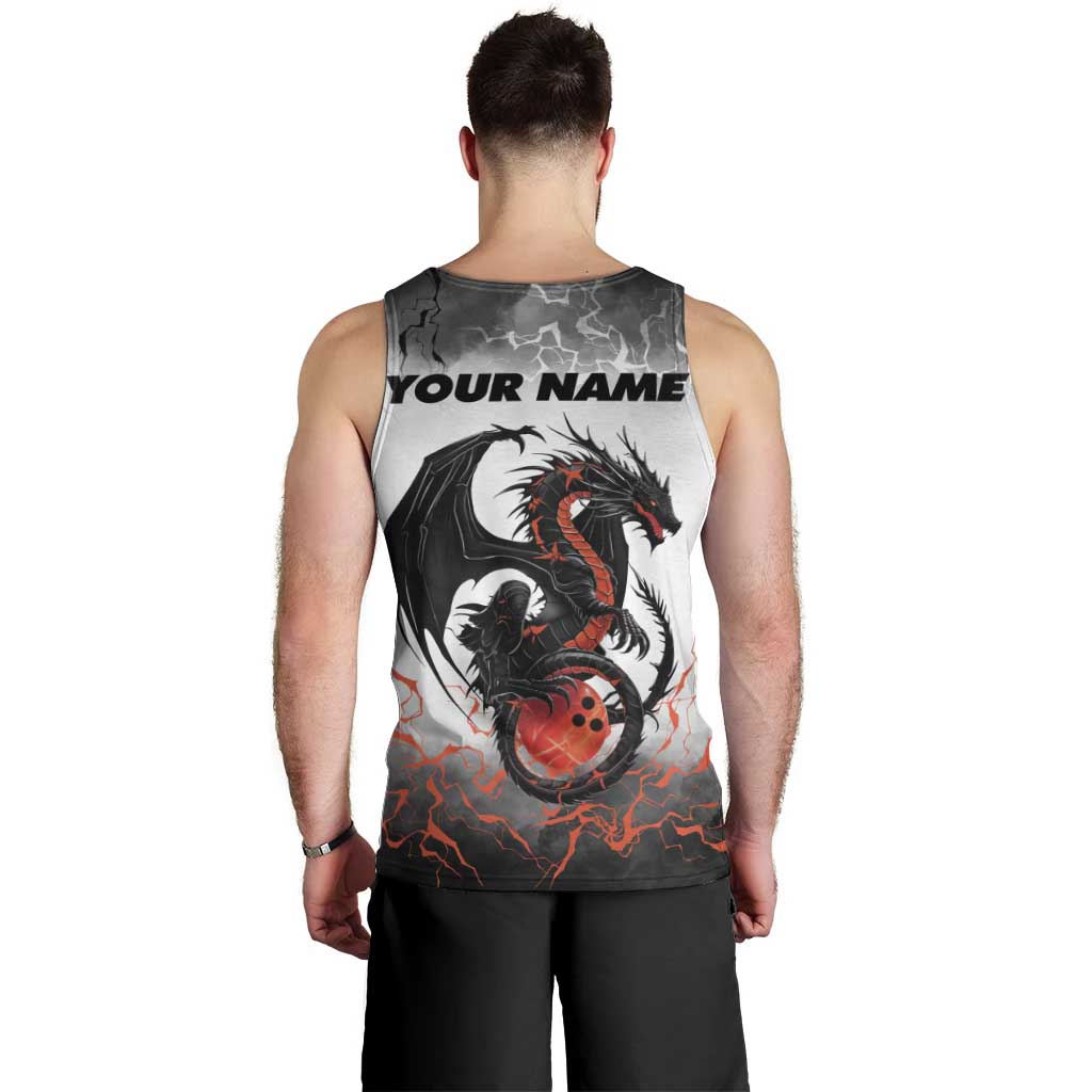Custom Black Dragon Bowling Men Tank Top with Fiery Ball and Thunderstorm Lightning Pattern - Wonder Print Shop