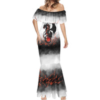 Custom Black Dragon Bowling Mermaid Dress with Fiery Ball and Thunderstorm Lightning Pattern - Wonder Print Shop