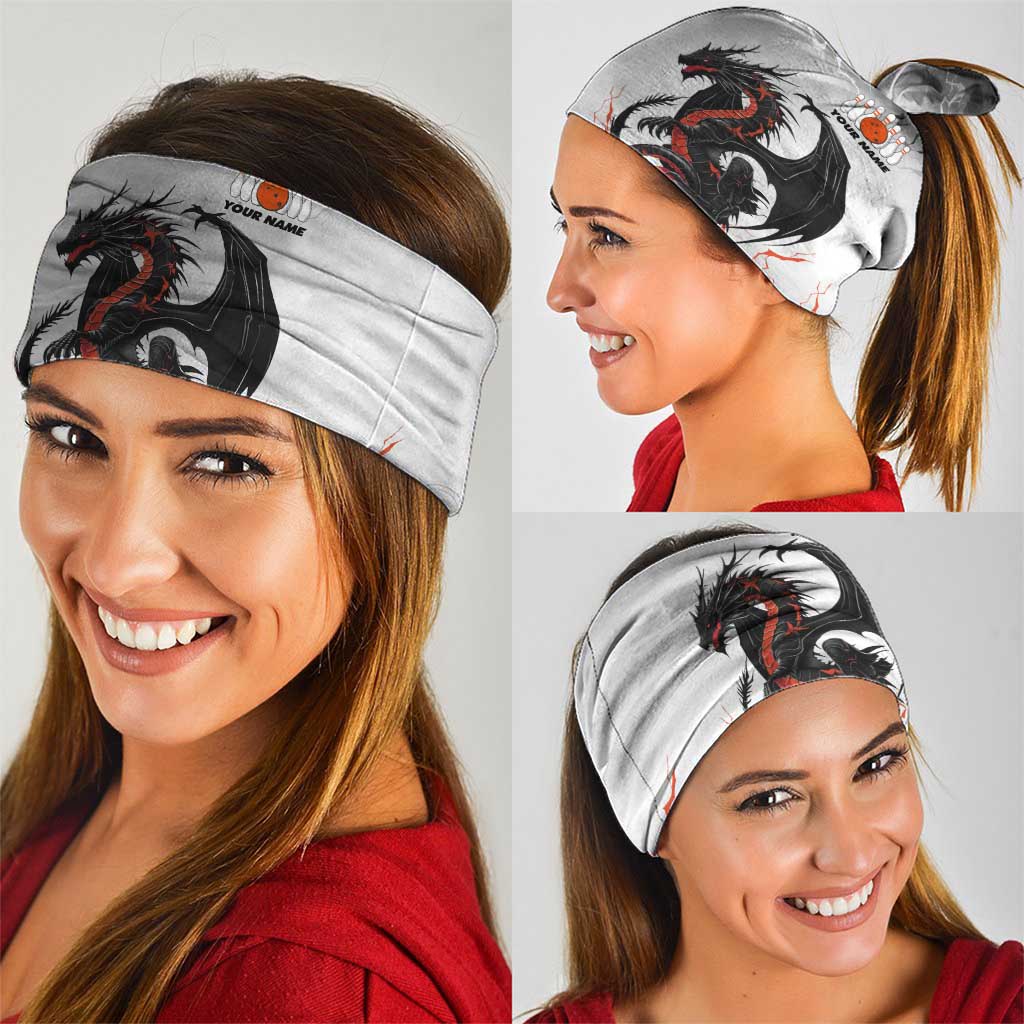 Custom Black Dragon Bowling Neck Gaiter with Fiery Ball and Thunderstorm Lightning Pattern - Wonder Print Shop