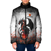 Custom Black Dragon Bowling Padded Jacket with Fiery Ball and Thunderstorm Lightning Pattern - Wonder Print Shop