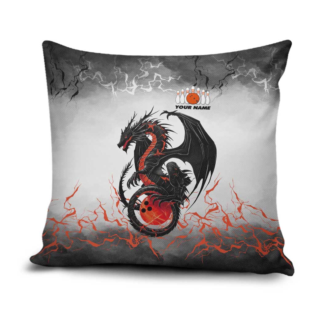 Custom Black Dragon Bowling Pillow Cover with Fiery Ball and Thunderstorm Lightning Pattern - Wonder Print Shop