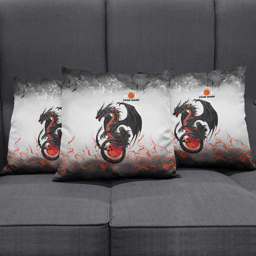 Custom Black Dragon Bowling Pillow Cover with Fiery Ball and Thunderstorm Lightning Pattern - Wonder Print Shop