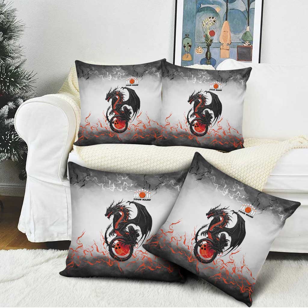 Custom Black Dragon Bowling Pillow Cover with Fiery Ball and Thunderstorm Lightning Pattern - Wonder Print Shop