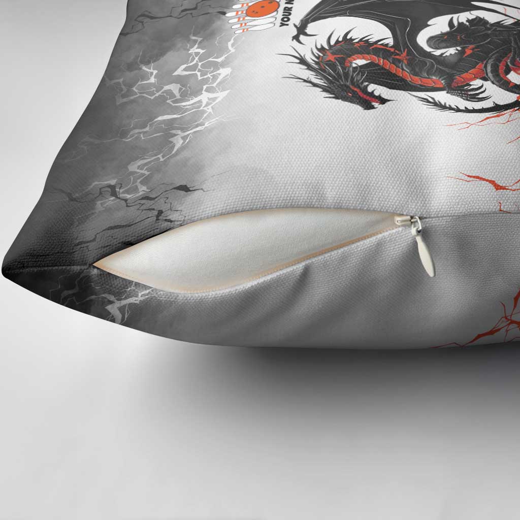 Custom Black Dragon Bowling Pillow Cover with Fiery Ball and Thunderstorm Lightning Pattern - Wonder Print Shop