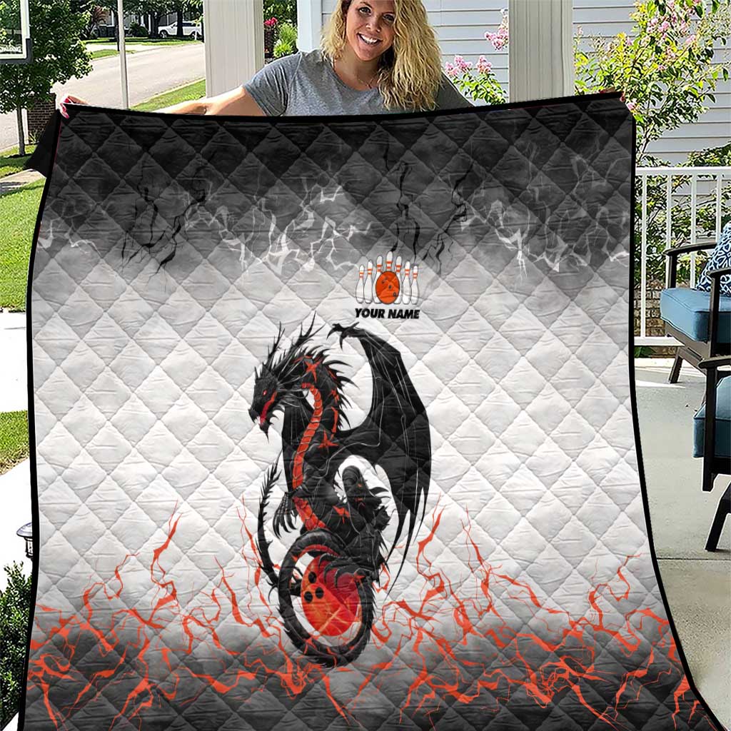 Custom Black Dragon Bowling Quilt with Fiery Ball and Thunderstorm Lightning Pattern - Wonder Print Shop