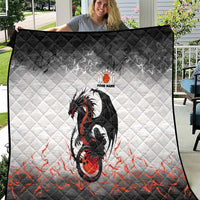 Custom Black Dragon Bowling Quilt with Fiery Ball and Thunderstorm Lightning Pattern - Wonder Print Shop