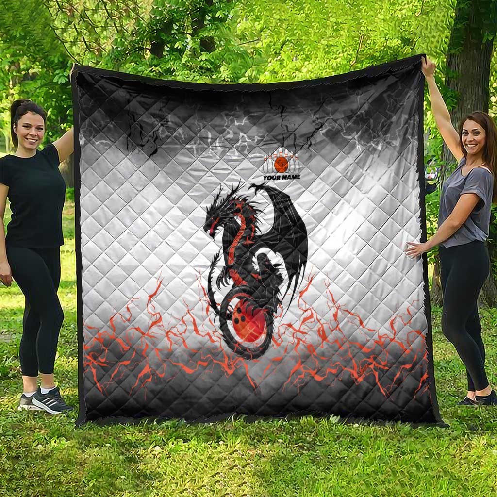 Custom Black Dragon Bowling Quilt with Fiery Ball and Thunderstorm Lightning Pattern - Wonder Print Shop