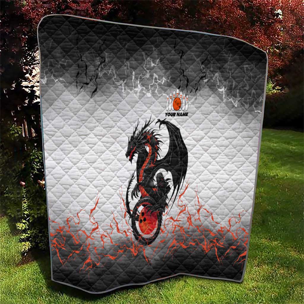 Custom Black Dragon Bowling Quilt with Fiery Ball and Thunderstorm Lightning Pattern - Wonder Print Shop
