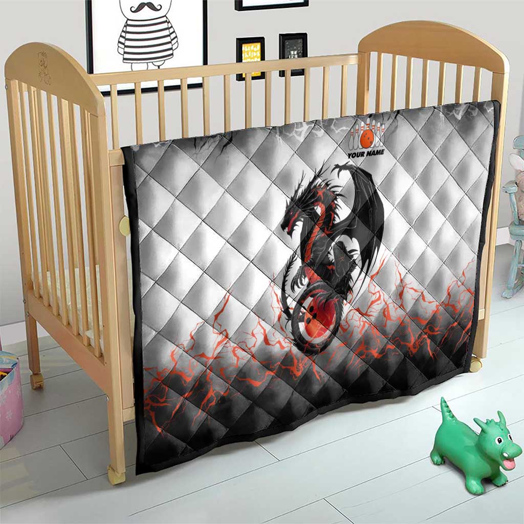 Custom Black Dragon Bowling Quilt with Fiery Ball and Thunderstorm Lightning Pattern - Wonder Print Shop