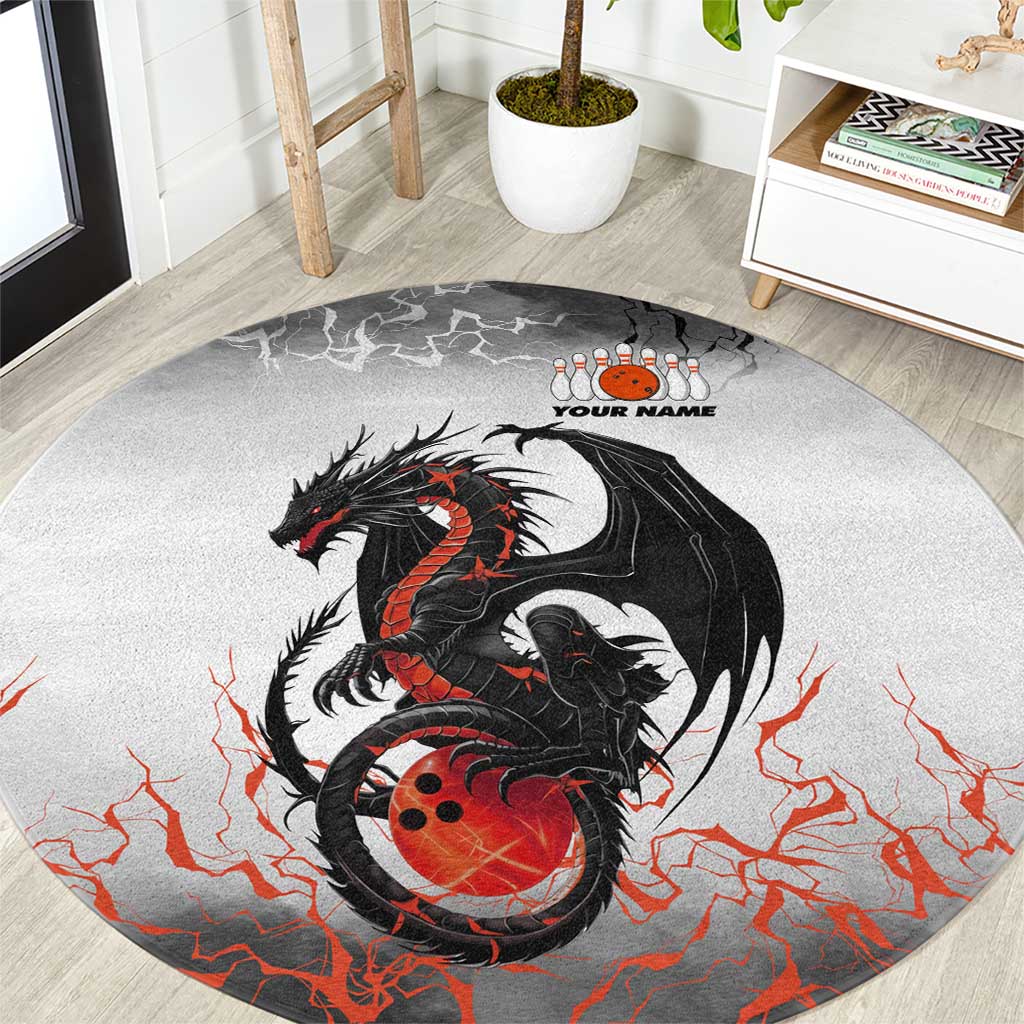 Custom Black Dragon Bowling Round Carpet with Fiery Ball and Thunderstorm Lightning Pattern - Wonder Print Shop