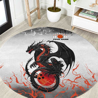 Custom Black Dragon Bowling Round Carpet with Fiery Ball and Thunderstorm Lightning Pattern - Wonder Print Shop