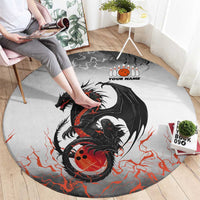 Custom Black Dragon Bowling Round Carpet with Fiery Ball and Thunderstorm Lightning Pattern - Wonder Print Shop