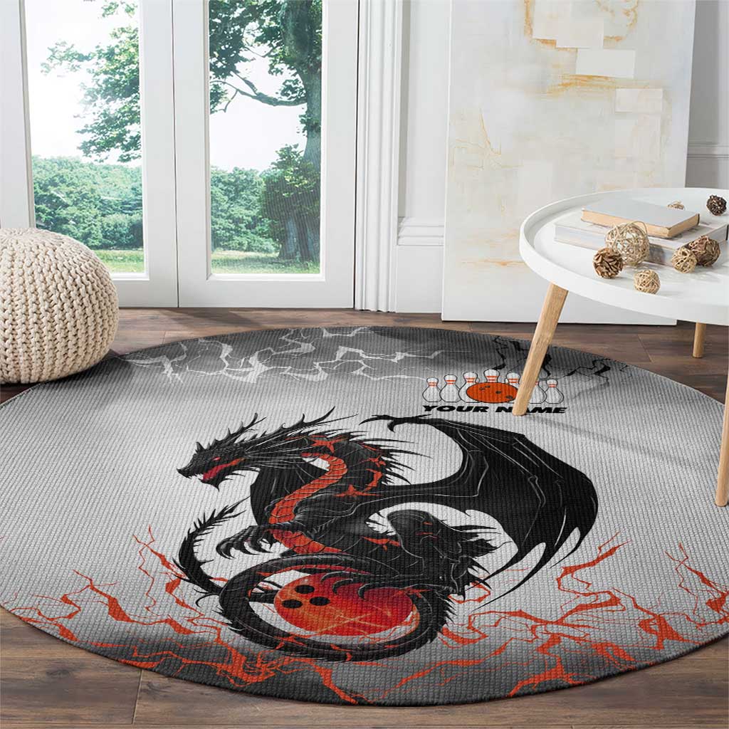 Custom Black Dragon Bowling Round Carpet with Fiery Ball and Thunderstorm Lightning Pattern - Wonder Print Shop