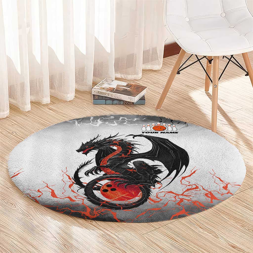 Custom Black Dragon Bowling Round Carpet with Fiery Ball and Thunderstorm Lightning Pattern - Wonder Print Shop