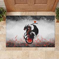 Custom Black Dragon Bowling Rubber Doormat with Fiery Ball and Thunderstorm Lightning Pattern - Wonder Print Shop