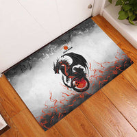 Custom Black Dragon Bowling Rubber Doormat with Fiery Ball and Thunderstorm Lightning Pattern - Wonder Print Shop