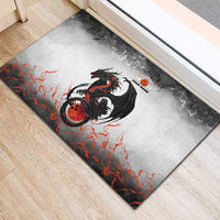 Custom Black Dragon Bowling Rubber Doormat with Fiery Ball and Thunderstorm Lightning Pattern - Wonder Print Shop