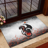 Custom Black Dragon Bowling Rubber Doormat with Fiery Ball and Thunderstorm Lightning Pattern - Wonder Print Shop