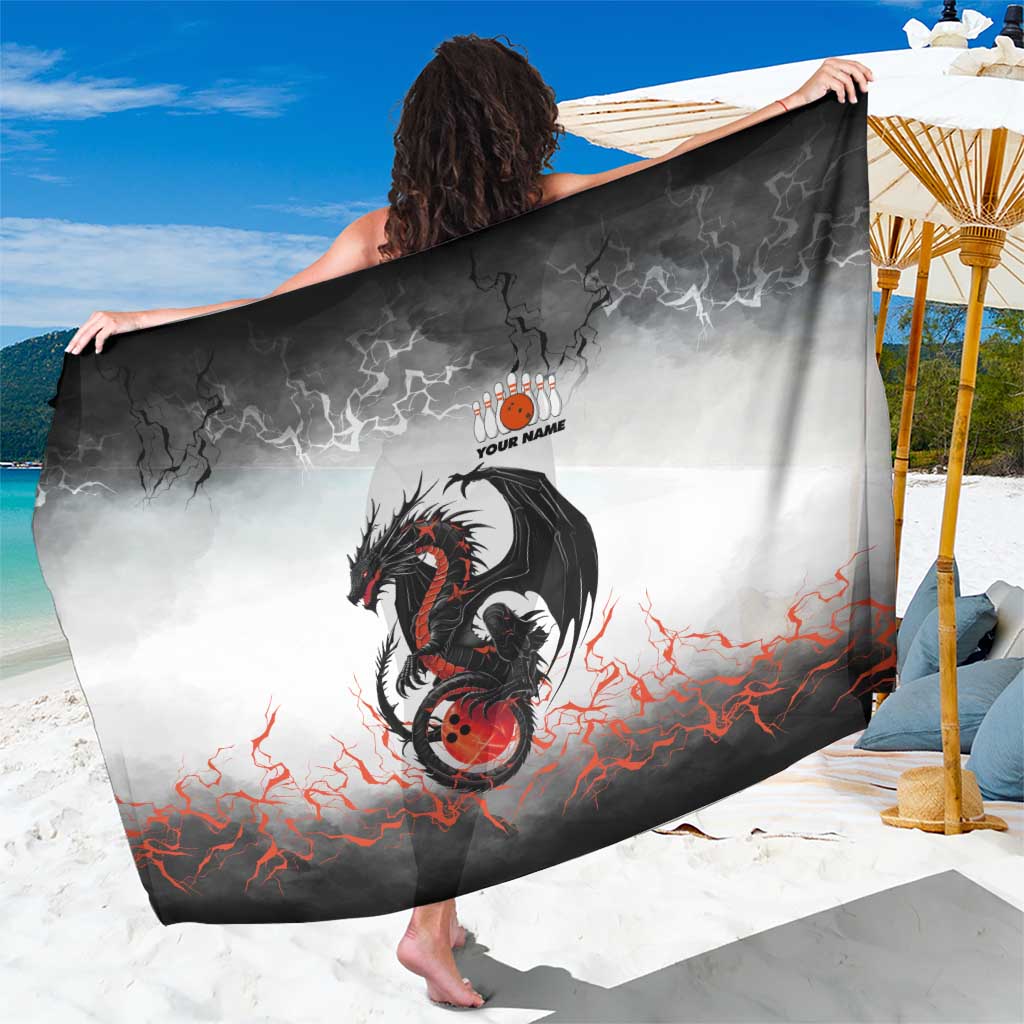Custom Black Dragon Bowling Sarong with Fiery Ball and Thunderstorm Lightning Pattern - Wonder Print Shop