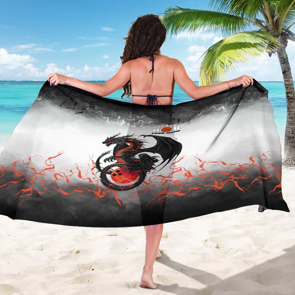 Custom Black Dragon Bowling Sarong with Fiery Ball and Thunderstorm Lightning Pattern - Wonder Print Shop