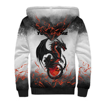 Custom Black Dragon Bowling Sherpa Hoodie with Fiery Ball and Thunderstorm Lightning Pattern - Wonder Print Shop