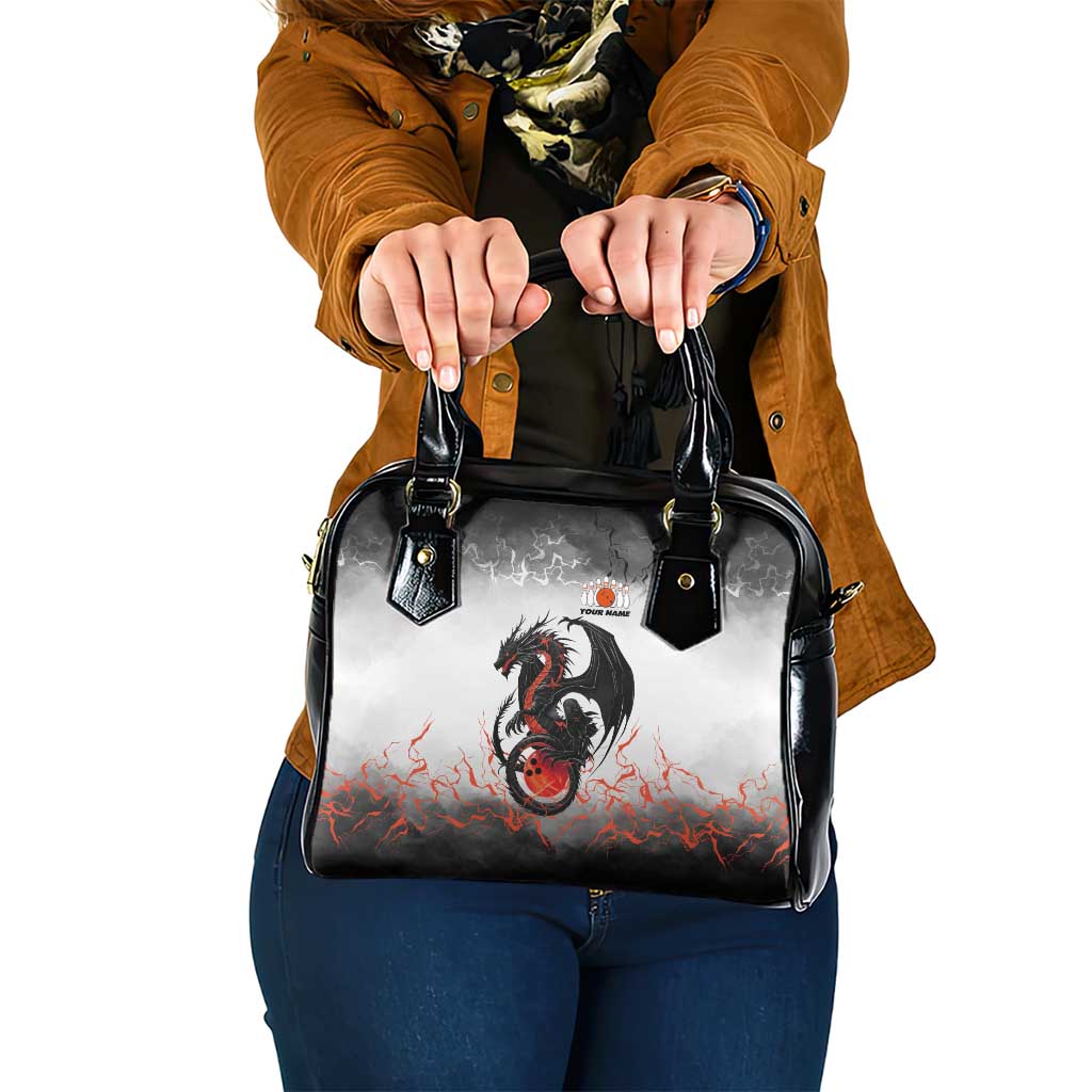 Custom Black Dragon Bowling Shoulder Handbag with Fiery Ball and Thunderstorm Lightning Pattern - Wonder Print Shop