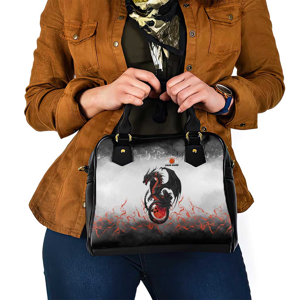 Custom Black Dragon Bowling Shoulder Handbag with Fiery Ball and Thunderstorm Lightning Pattern - Wonder Print Shop