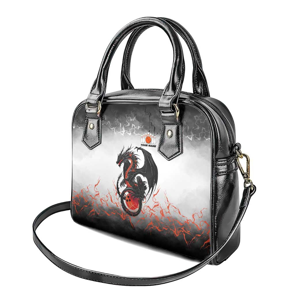 Custom Black Dragon Bowling Shoulder Handbag with Fiery Ball and Thunderstorm Lightning Pattern - Wonder Print Shop
