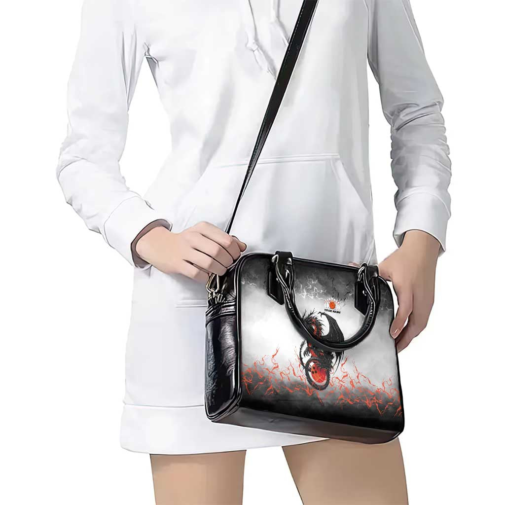 Custom Black Dragon Bowling Shoulder Handbag with Fiery Ball and Thunderstorm Lightning Pattern - Wonder Print Shop