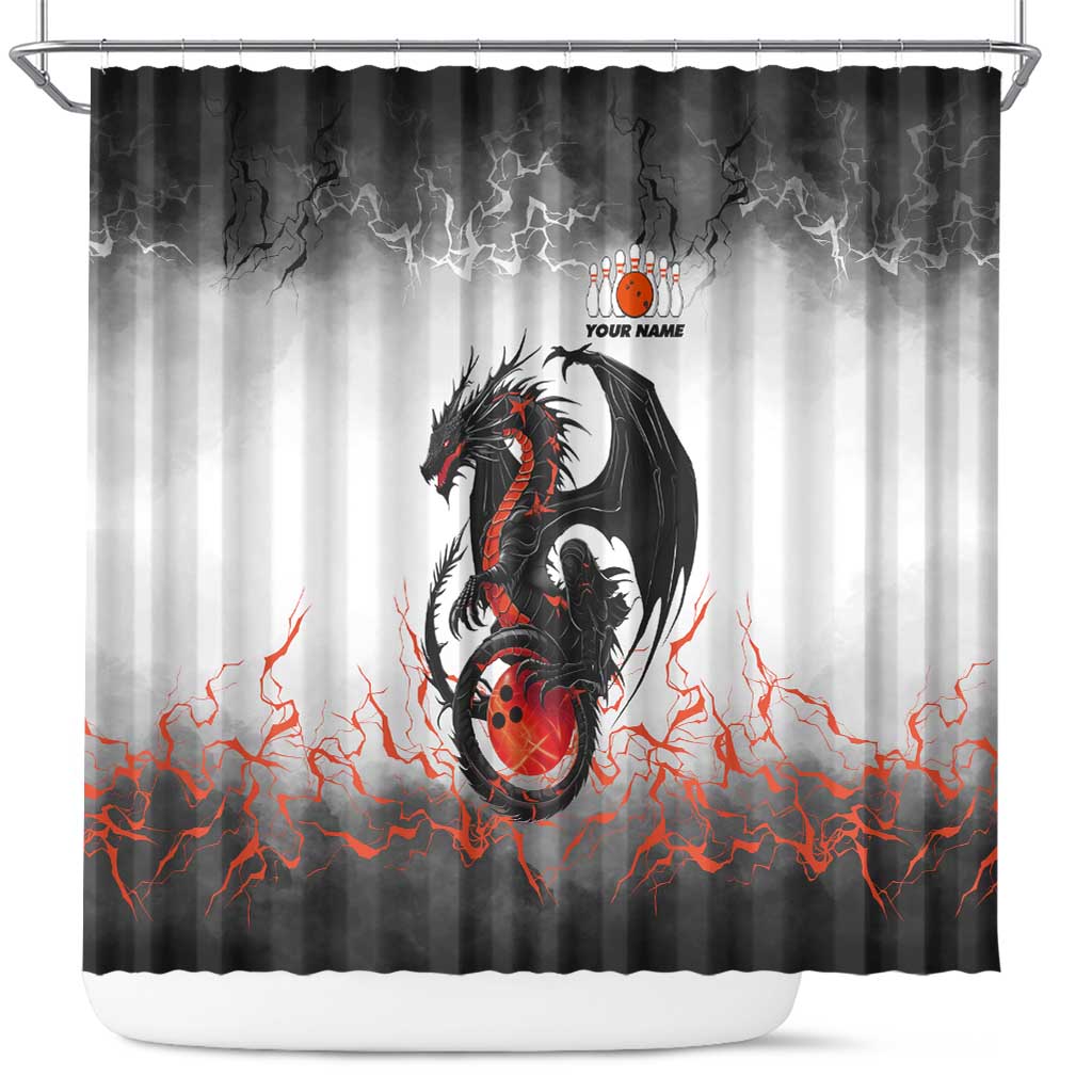 Custom Black Dragon Bowling Shower Curtain with Fiery Ball and Thunderstorm Lightning Pattern - Wonder Print Shop