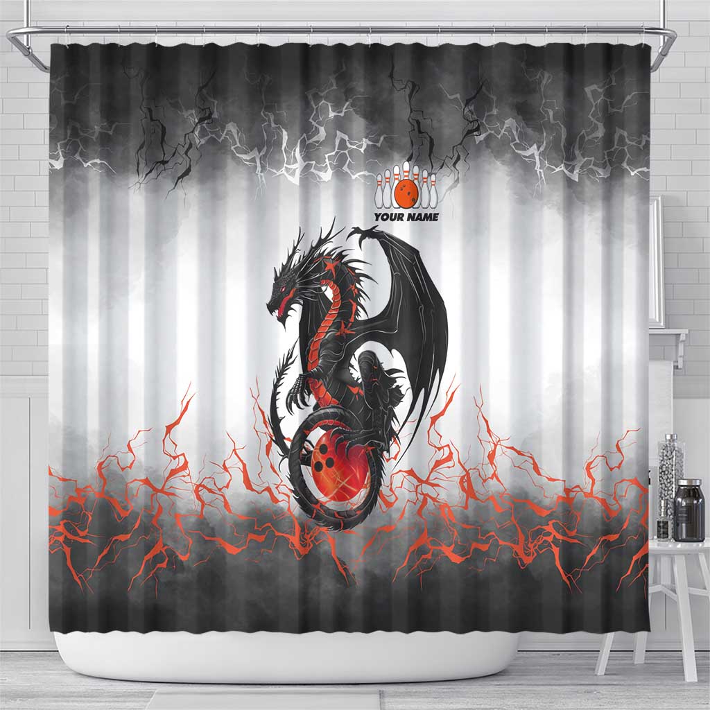 Custom Black Dragon Bowling Shower Curtain with Fiery Ball and Thunderstorm Lightning Pattern - Wonder Print Shop