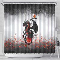 Custom Black Dragon Bowling Shower Curtain with Fiery Ball and Thunderstorm Lightning Pattern - Wonder Print Shop