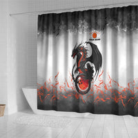 Custom Black Dragon Bowling Shower Curtain with Fiery Ball and Thunderstorm Lightning Pattern - Wonder Print Shop